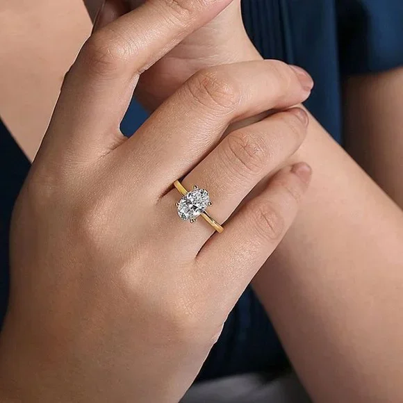 Certified 3ct. t.w. Oval Diamond in 10k Yellow Gold Solitaire Wedding Ring - Picture 5 of 16